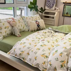 Washed Cotton Bed Sheet Quilt Cover Four-piece Set - Orange Flavor Bear Treasure B - View 1