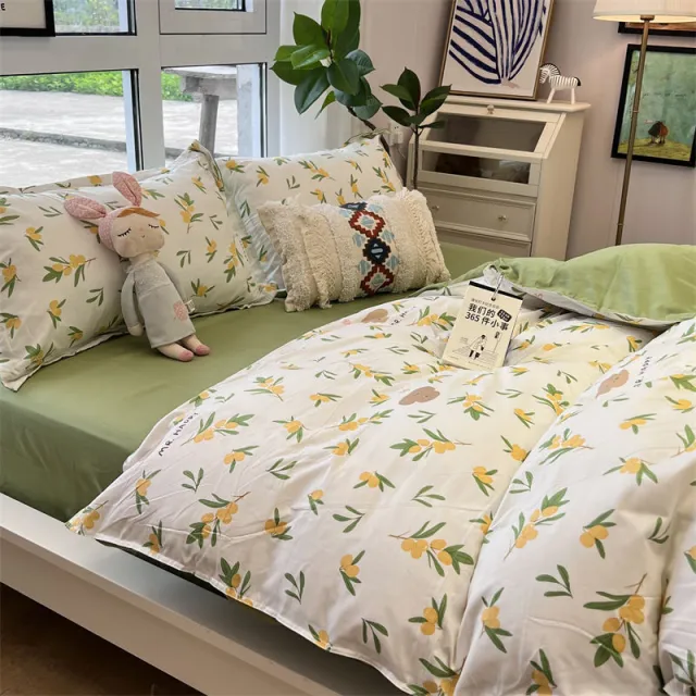 Washed Cotton Bed Sheet Quilt Cover Four piece Set Orange Flavor Bear Treasure B - Shop at LoveMi