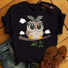 Women's Owl Print Casual Short-sleeved T-shirt - Bt6633 Hs - View 1