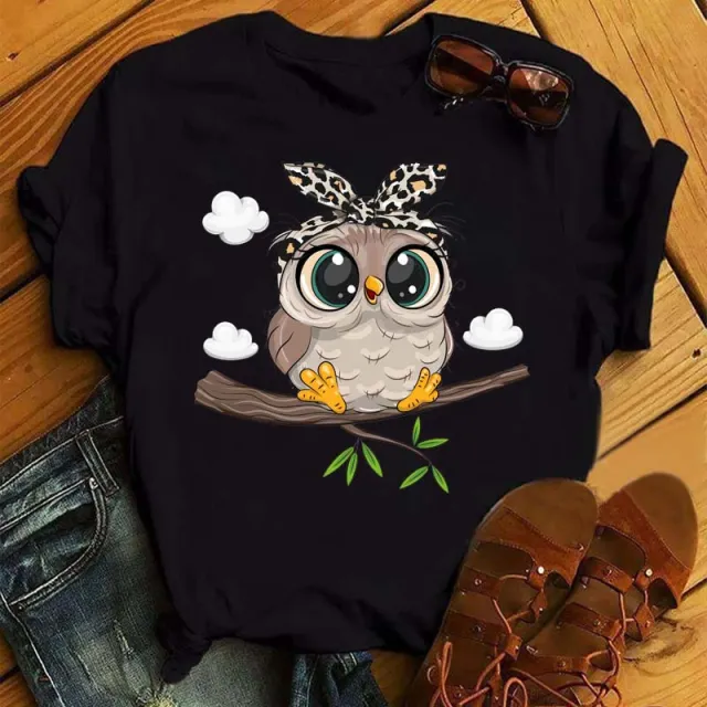 Women's Owl Print Casual Short sleeved T shirt Bt6633 Hs - Shop at LoveMi
