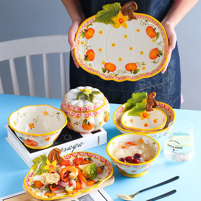 Pumpkin Bowl Tableware Suit Noodle Plate Dishes
