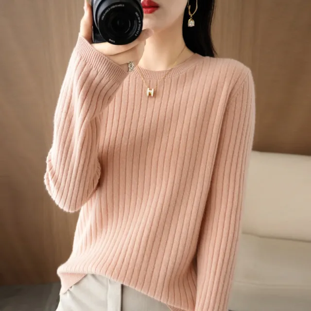 Autumn Women's Knitwear Round Neck Sweater For Women Low Collar Bottoming Pink - Shop at LoveMi