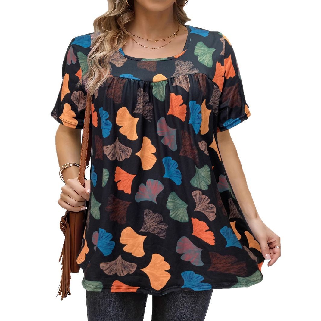 Womens Stylish Slim-fit Casual Printed Short-sleeve Top