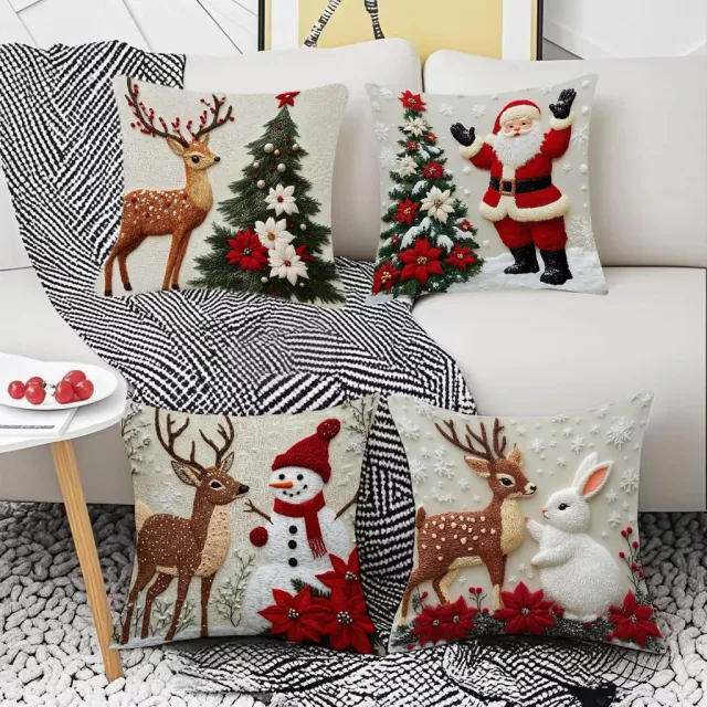 Christmas Cover Festival Elk Rabbit Decoration Sofa Atmosphere Decoration Linen Pillow 4Pcs - Shop at LoveMi