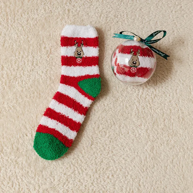 Tide Christmas Ball Coral Fleece Socks Deer Pattern With Stripes - Shop at LoveMi