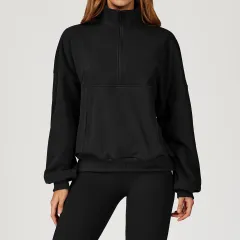 Casual Sweatshirt Zipper Windproof Warm All-matching Loose Sportswear - Black - View 1