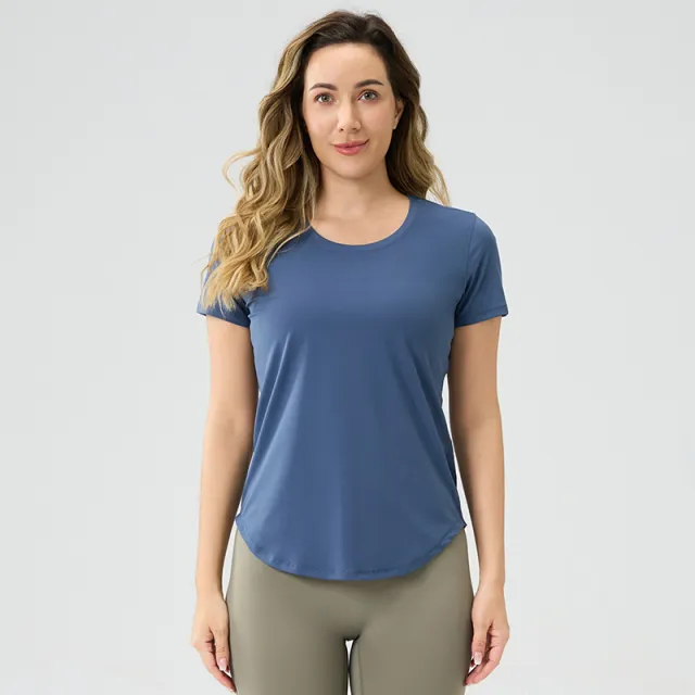 Womens Breathable Bare Look Yoga Short Sleeve Top Navy - Shop at LoveMi
