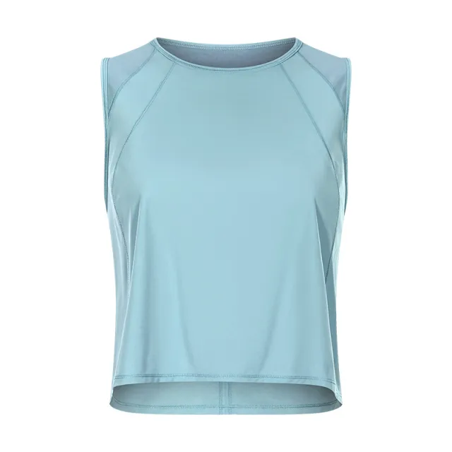 Sleeveless Vest Cropped Short Sexy Back Hollow out Quick drying Breathable Sports Casual Yoga Clothes Cyan - Shop at LoveMi