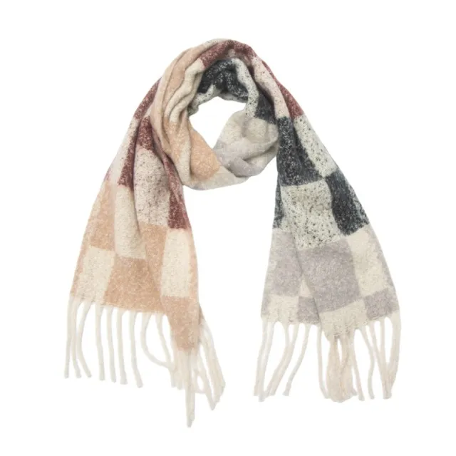 European And American Circle Yarn Tassel Plaid Scarf 05 Coffee Brown - Shop at LoveMi