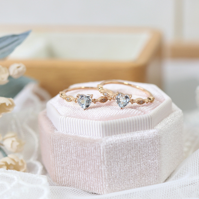 French Sky Blue Heart Gemstone Ring