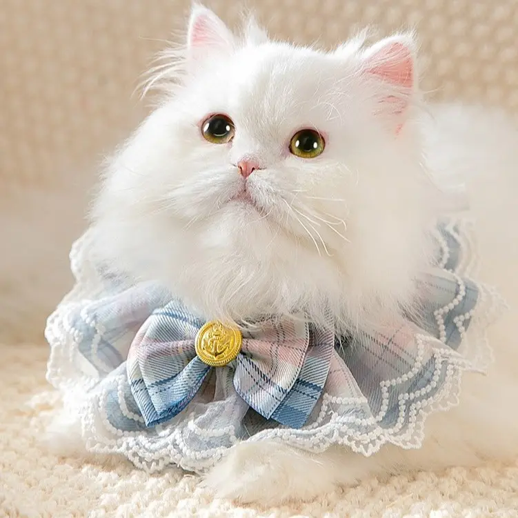 Big Bow Lace Edge Collar Plaid Cat Saliva Towel