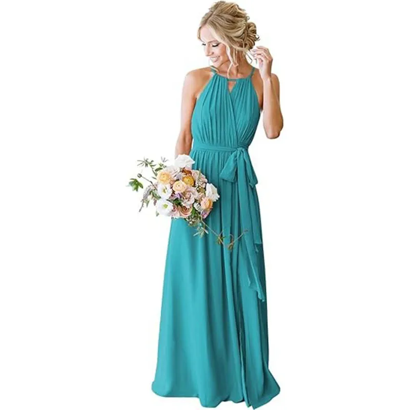 European And American Style Women Strap Chiffon Bridesmaid Dress Long - Picture Color 12-Ussize14