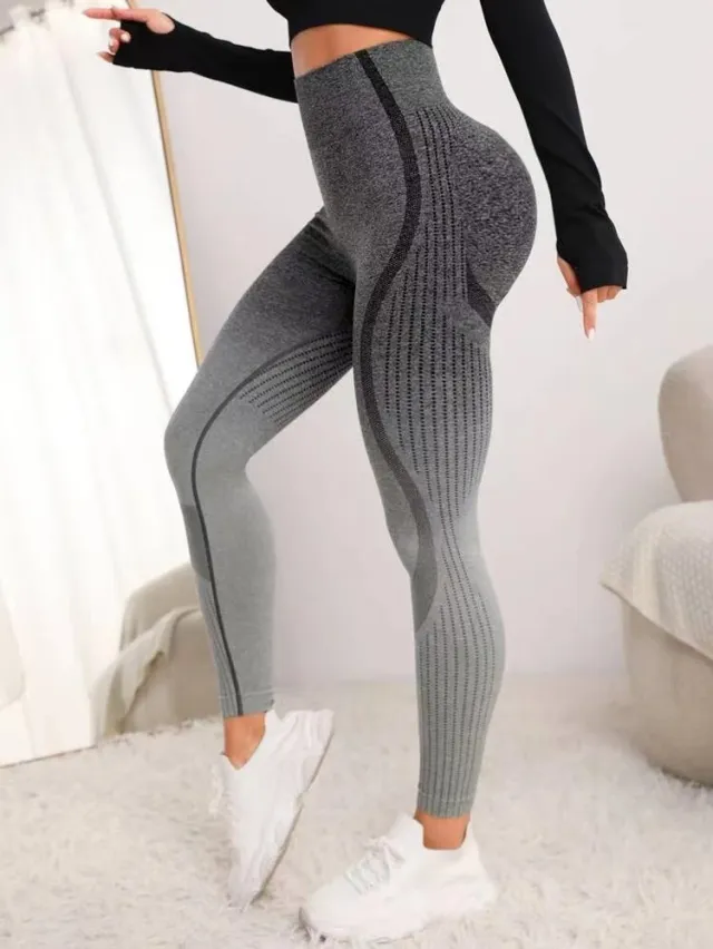 Seamless Camouflage Gradient Yoga Pants Hip Lifting Gradient Black Gray - Shop at LoveMi