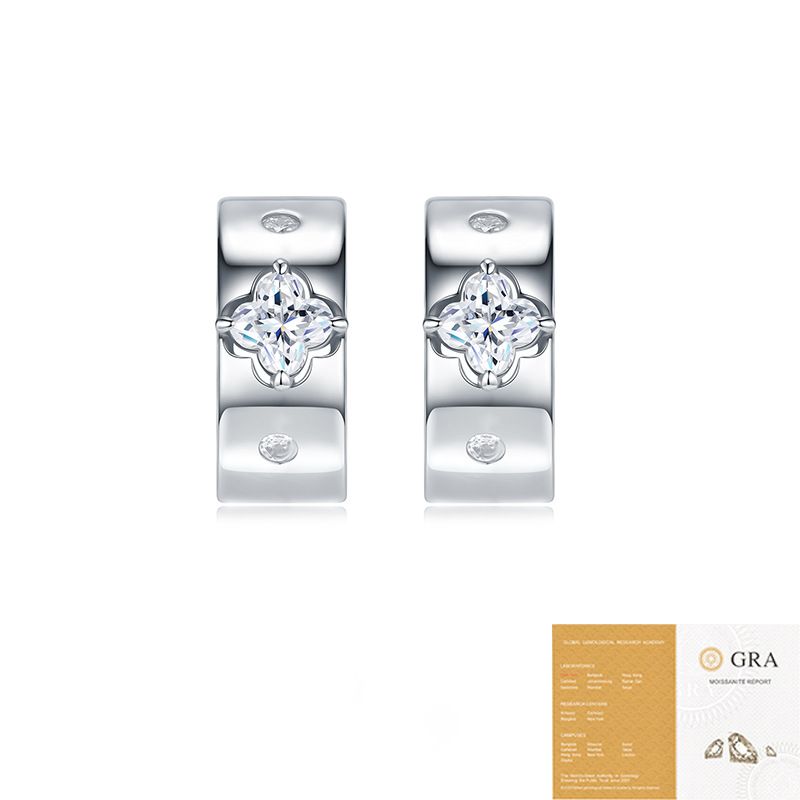 S925 Silver Moissanite Cross-Border Sterling Silver Flower Earrings With A Light Luxury