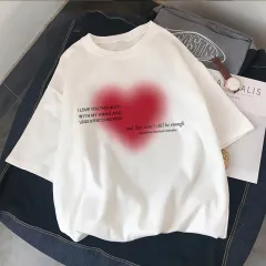 Letter Gradient Love Short Sleeve Round Neck T-shirt Loose Women's Top - White - View 1