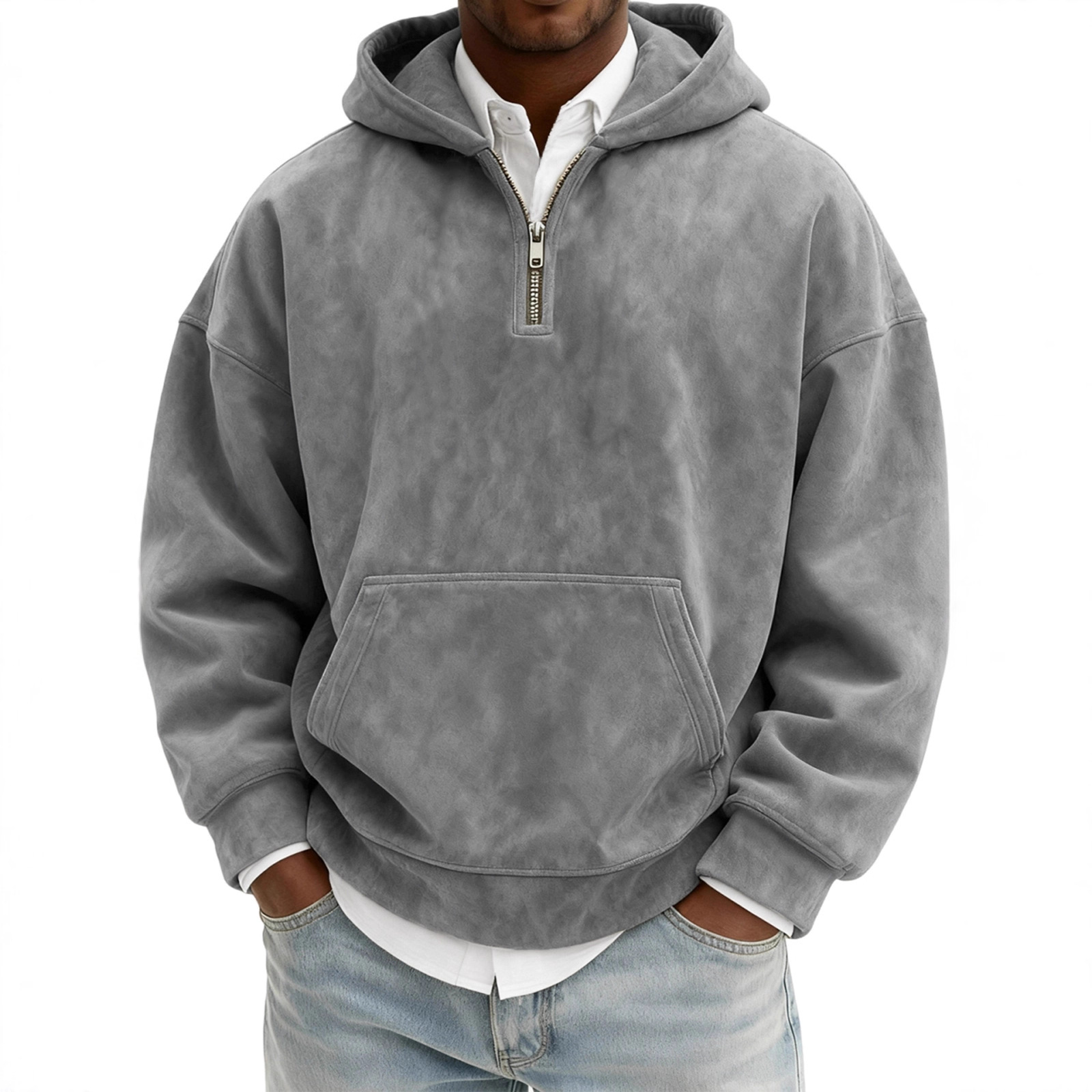 $19.17 Hoodie Half Zipper Solid Color Loose Sweater