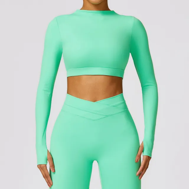 Brushed Tight Long sleeved Beauty Back Yoga Clothes Apple Green - Shop at LoveMi