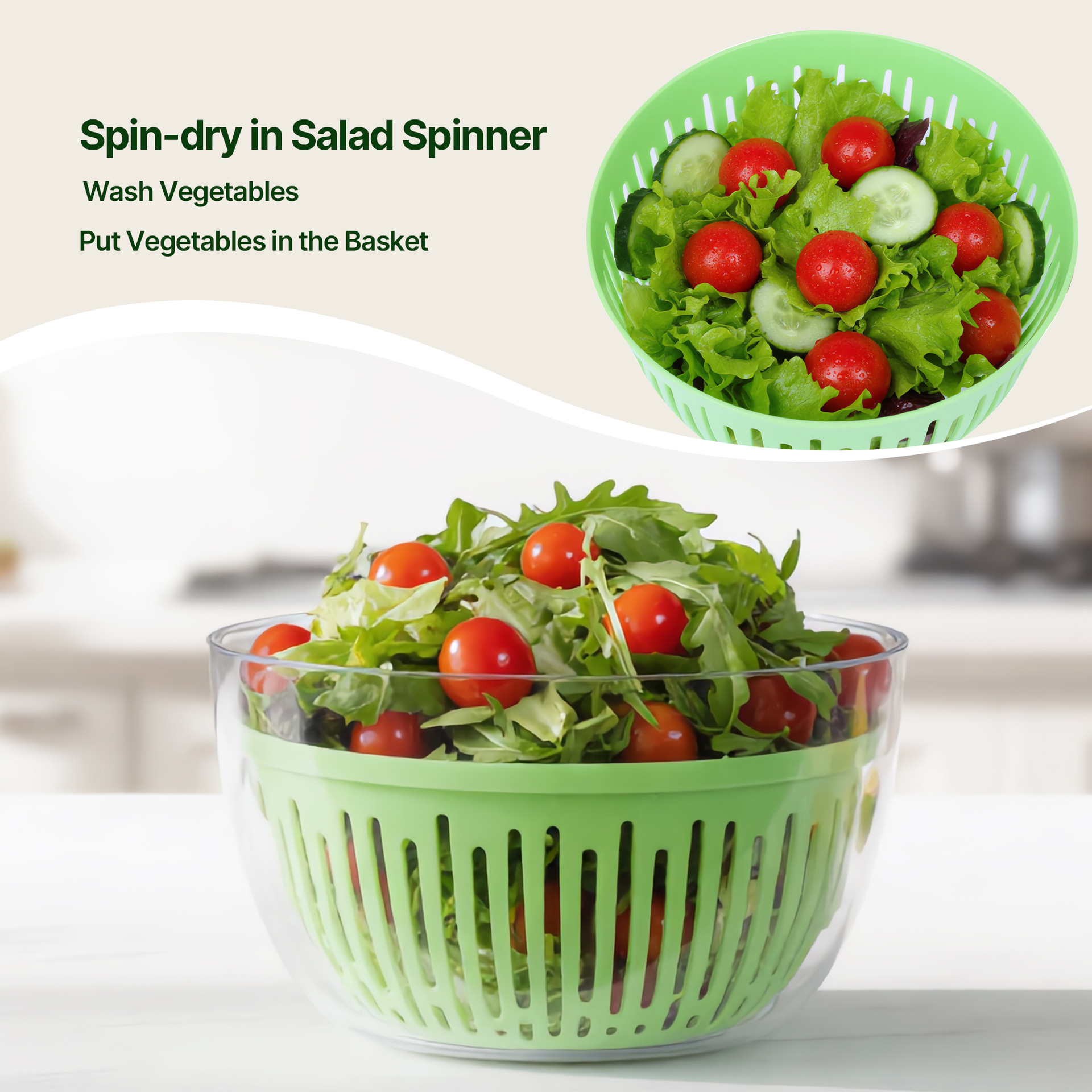 Cross-border Drain Basket For Fruit Salad Manual High-Speed Centrifugal Spin Dryer — foto 4