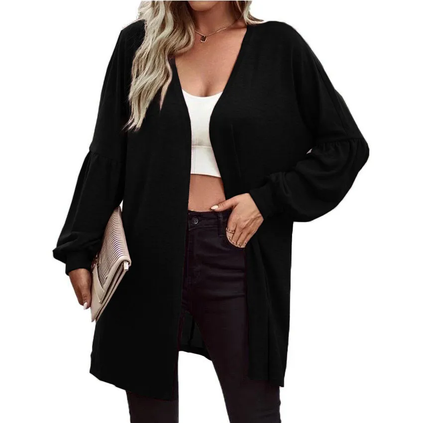 Women's Fashion Solid Color Knitted Coat - Black