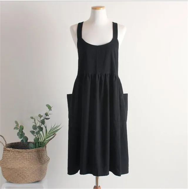 Multi color Cotton And Linen Work All inclusive Cross Apron Black - Shop at LoveMi