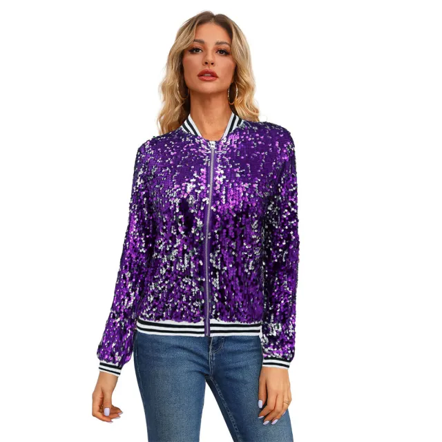 Fashionable Sequins Long Sleeve Coat For Women Purple - Shop at LoveMi