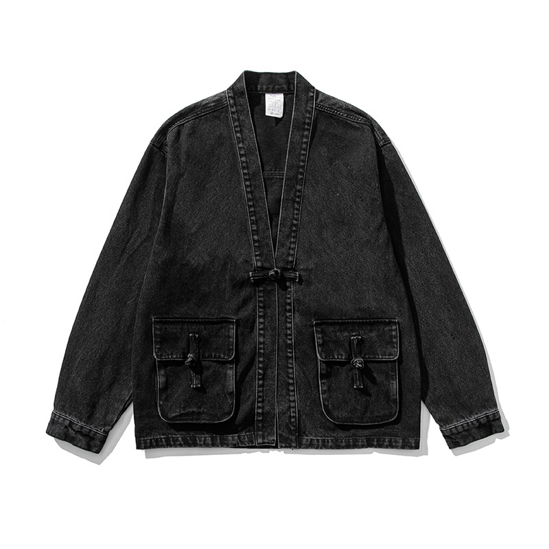 Japanese Style Vintage Denim Jacket Buckle New Chinese Style