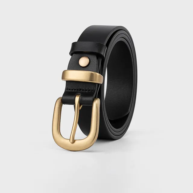 New First Layer Cowhide Belt Simple Copper Decorative Pin Buckle All match Leather Black - Shop at LoveMi