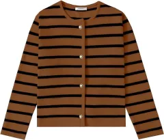 Women's Striped Cardigan Sweater Fashion Long Sleeve Button - Dark Brown - View 1