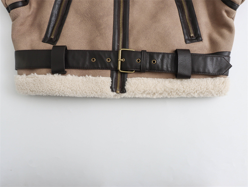 Women's Loose Long Sleeve Lamb Wool Splicing Coat