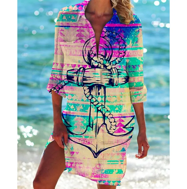 Women's Vacation Beach Bikini Jacket Printed Shirt - Nt20 Mw1613