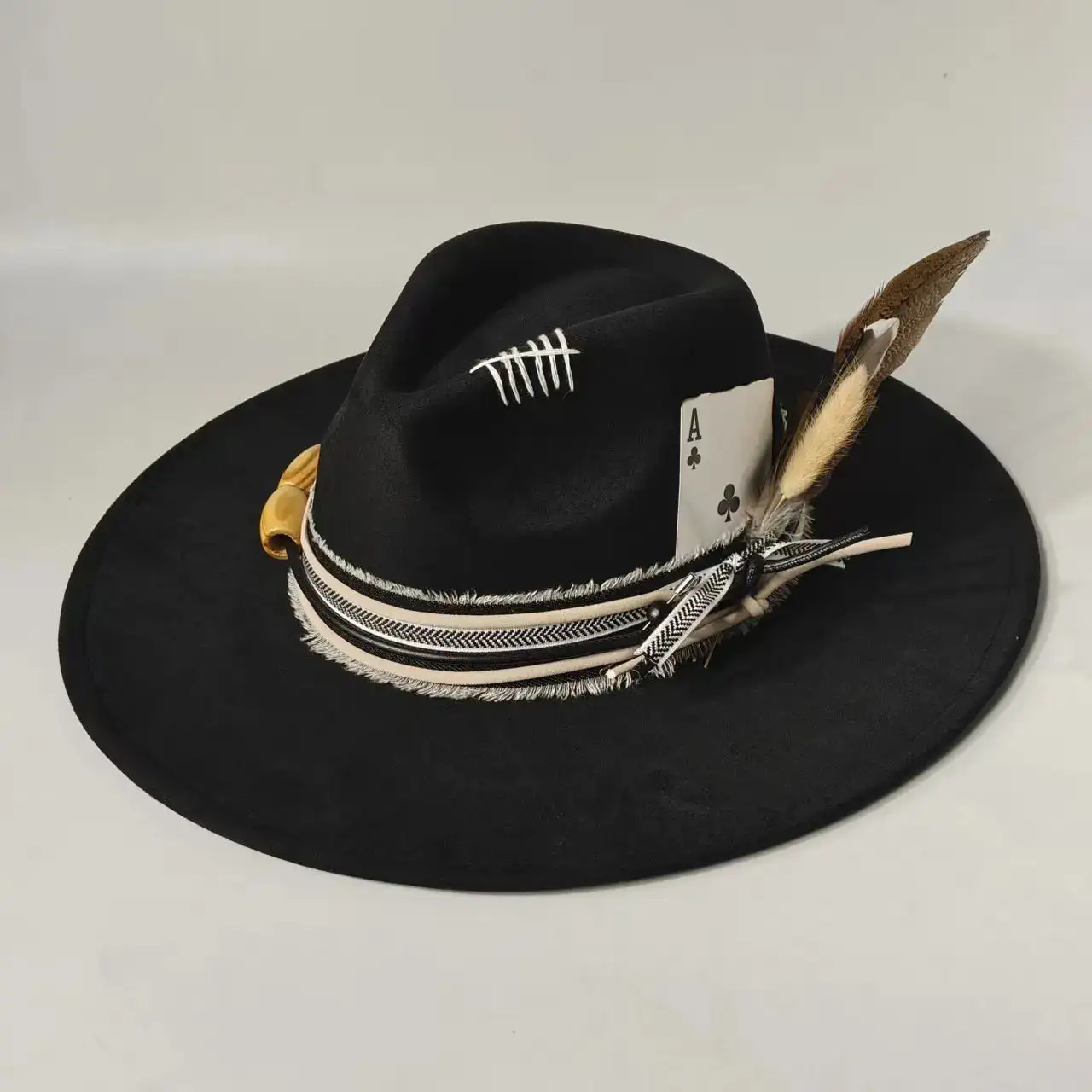 Wool Felt With Feathers Fallwinter Flat-brim Jazz