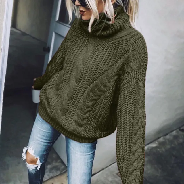 Women's Sweater Solid Color Turtleneck Knitting Army Green - Shop at LoveMi
