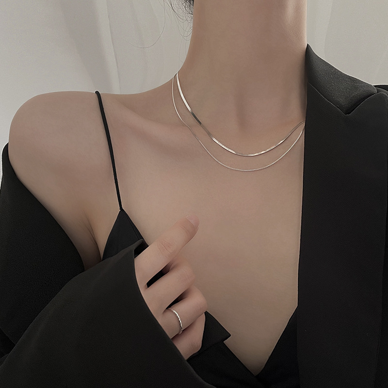 Ins Cold Style S925 Sterling Silver Double-layer Necklace For Women Light Luxury Minority Snake Bones Chain