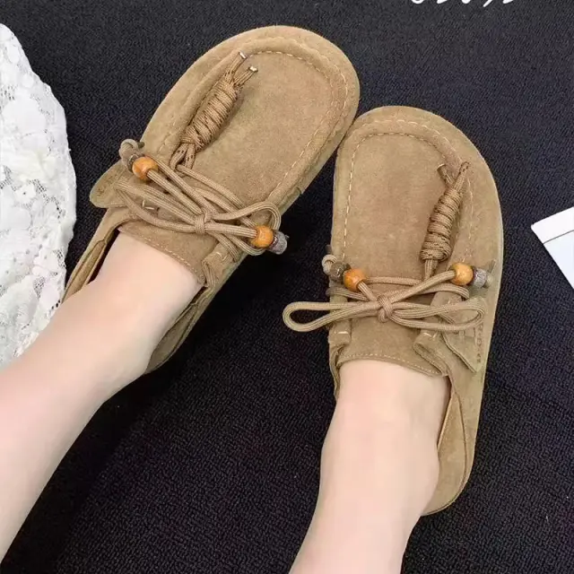 Spring And Autumn New Sand Lace up Tassel Soft Bottom Loafers Gommino Khaki - Shop at LoveMi