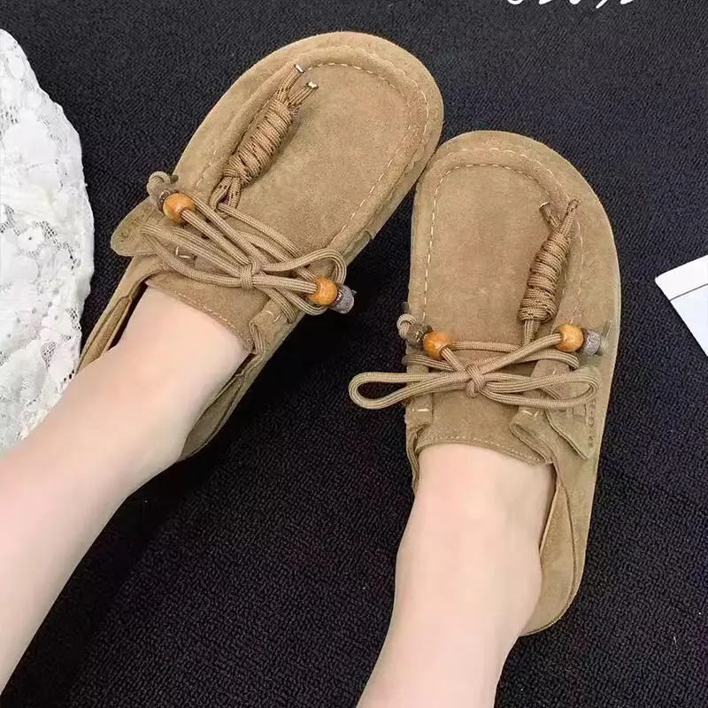 Spring And Autumn New Sand Lace-up Tassel Soft Bottom Loafers Gommino - Khaki