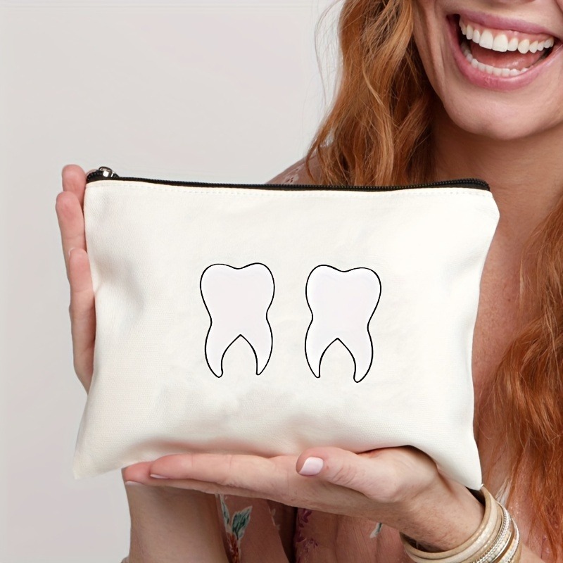 Tooth-patterned Canvas Zip Pouch For Kids Travel