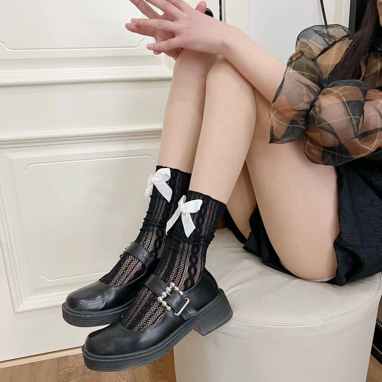 Womens Mesh Breathable Lace Calf Socks
