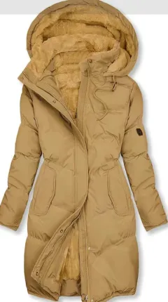 Women's Coat With Cashmere Fur Collar Pockets - Yellow - View 1
