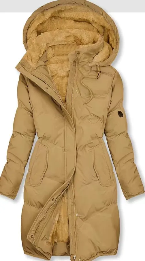 Women's Coat With Cashmere Fur Collar Pockets Yellow - Shop at LoveMi