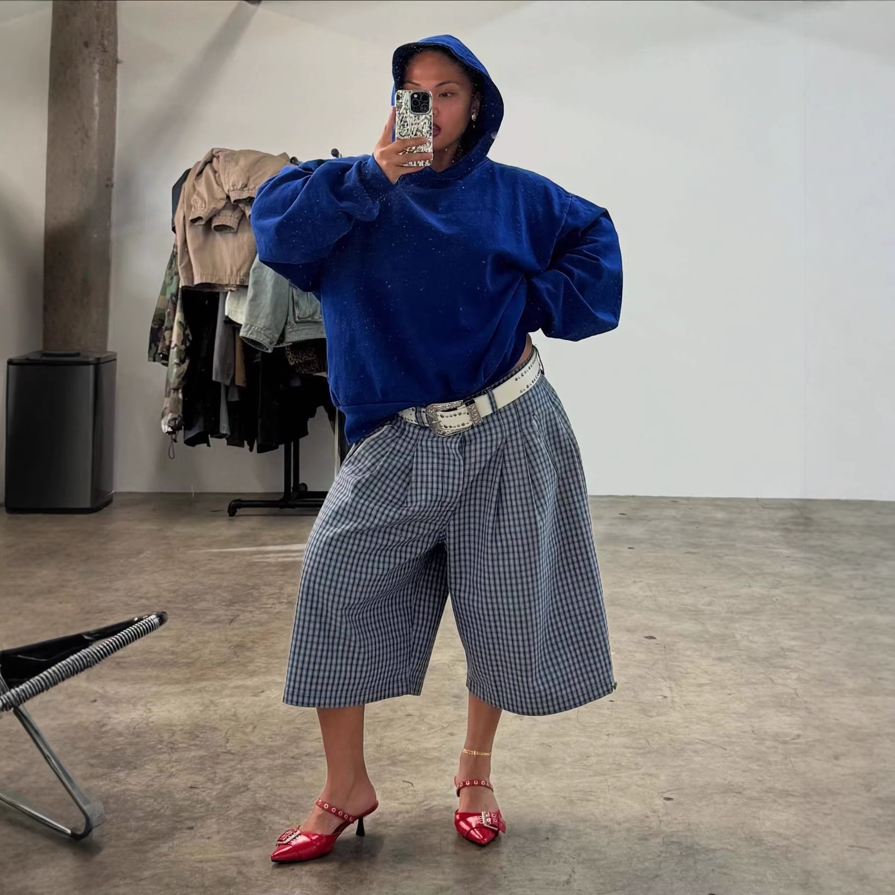 Fashionable Casual Plaid Workwear-style Loose Wide-leg Pants