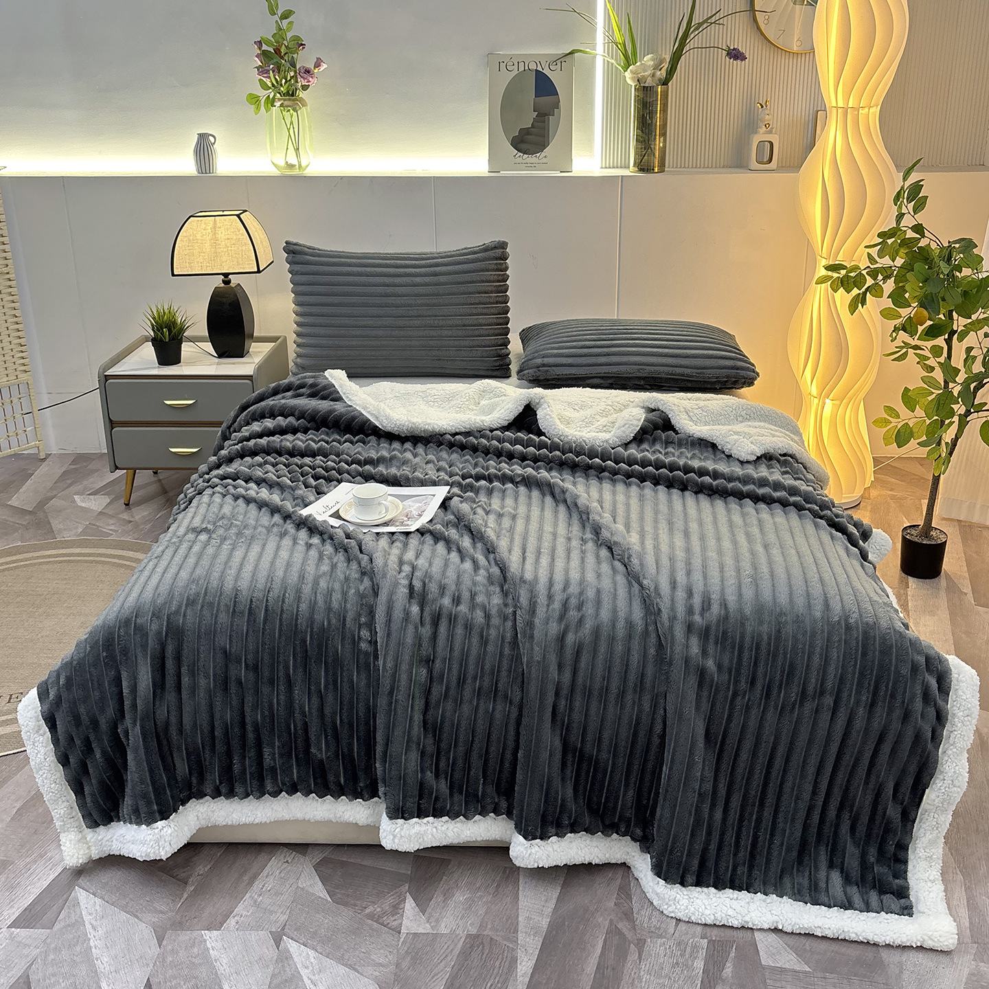 Striped Lambswool Flannel Blanket, picture 10 of 12