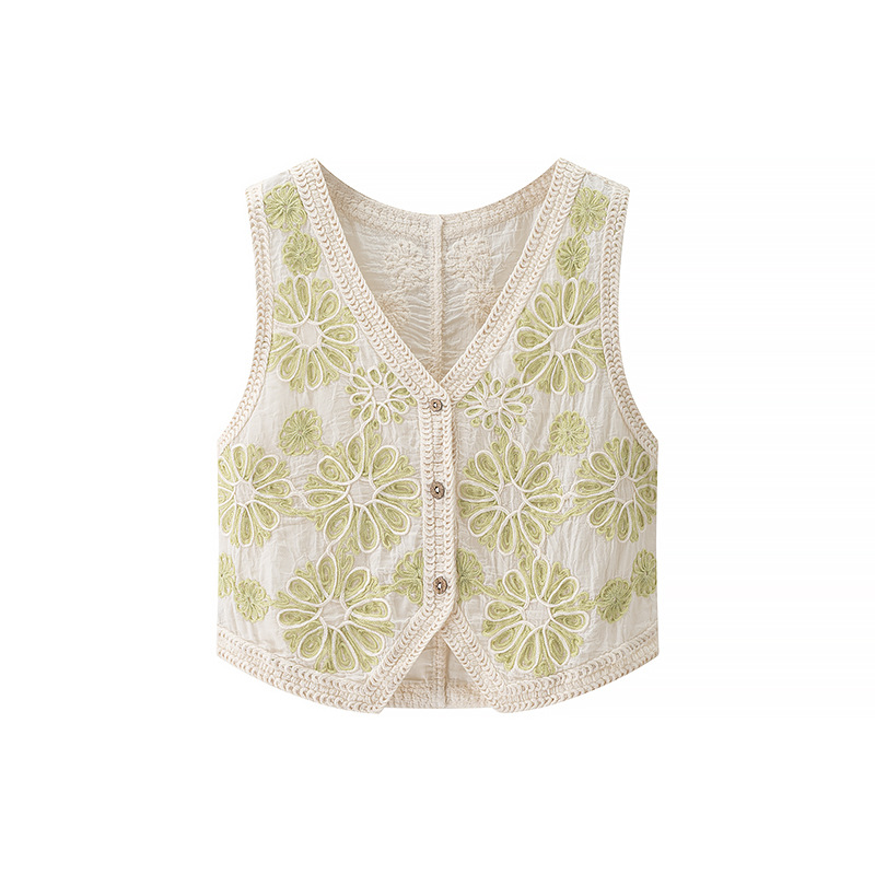 Retro Younger Fashion Loose Crocheted Vest Women's Summer V-neck