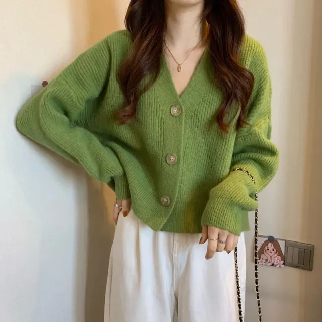 Autumn Long Sleeve Sweater Cardigan Women's Top Coat Green - Shop at LoveMi