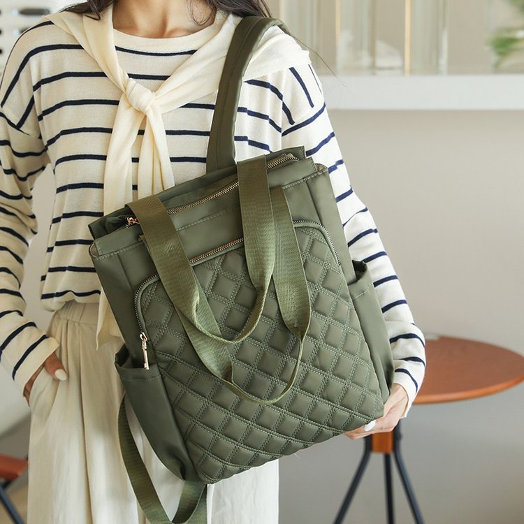 Stylish Casual Dual-handle Backpack With Embroidered Diamond-pattern Designversatile And Perfect For Everyday Use For Women