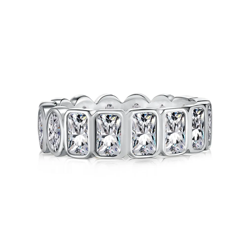 S925 Sterling Silver Ring Women's Full Diamond Stackable Ring Oval Rectangular Geometric Shape - Dy120773Swwh
