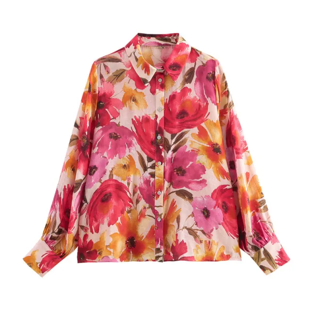 Fashion Street Hipster Lapel Flower Print Shirt Picture Color S - Shop at LoveMi