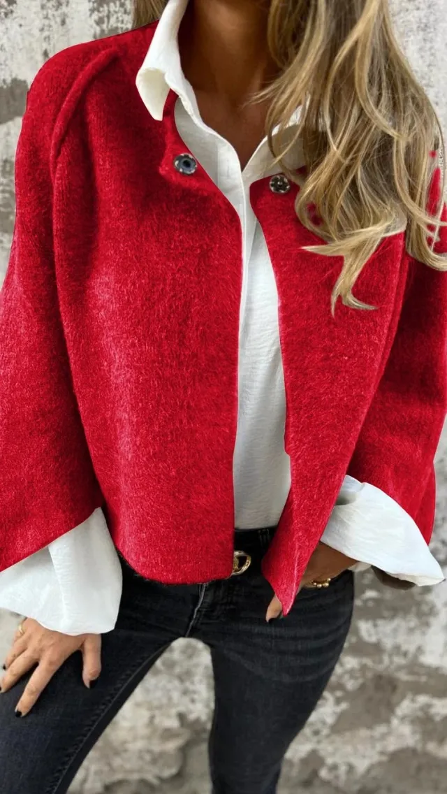 Women's Batwing Sleeve Cardigan Ins Fashion Cropped Jacket Tops Autumn And Winter Loose Short Cashmere Coat Red - Shop at LoveMi