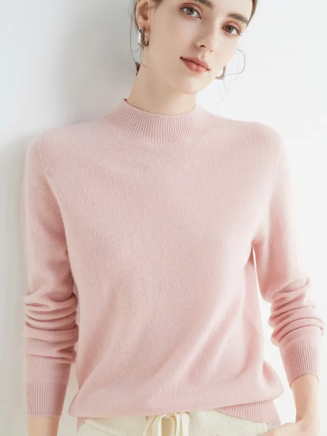 Seamless Half High Neck Loose Fitting Pullover With Bottom Sweater Pink - Shop at LoveMi