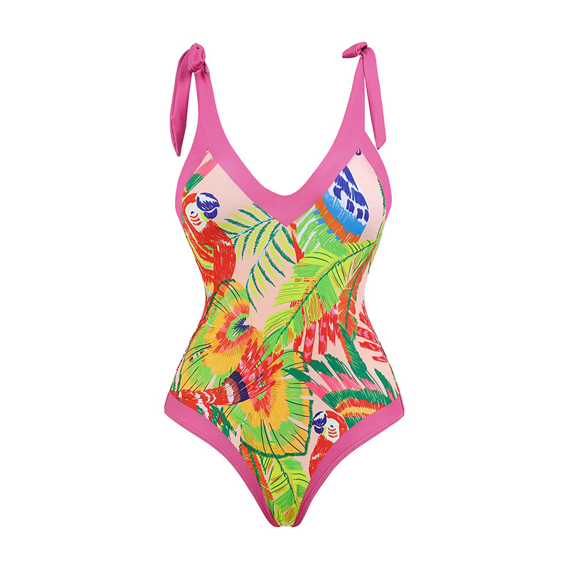 Retro One-piece Swimsuit Women's V-neck Covered Belly Thin Skirt Hot Spring Beach Dress - Image 15