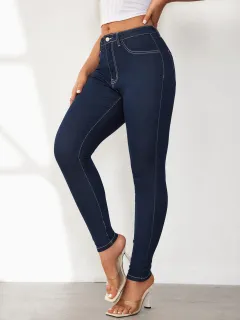 Women's Jeans High Waist Slimming And Tight - Dark Blue - View 1